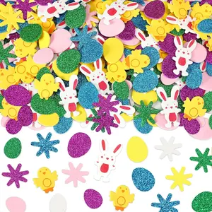 120 Pieces Easter Foam Stickers, Colorful Decorative Spring Stickers, Bulk Egg Bunny Chick Flower Stickers for Arts Crafts, DIY Sticker