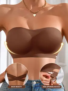 Women's Everyday Comfort Bra, Soft Lined Strapless No-Shoulder Strap Design, Buckle, Sexy Fitted Style, All Season Wear, Daily Essentials