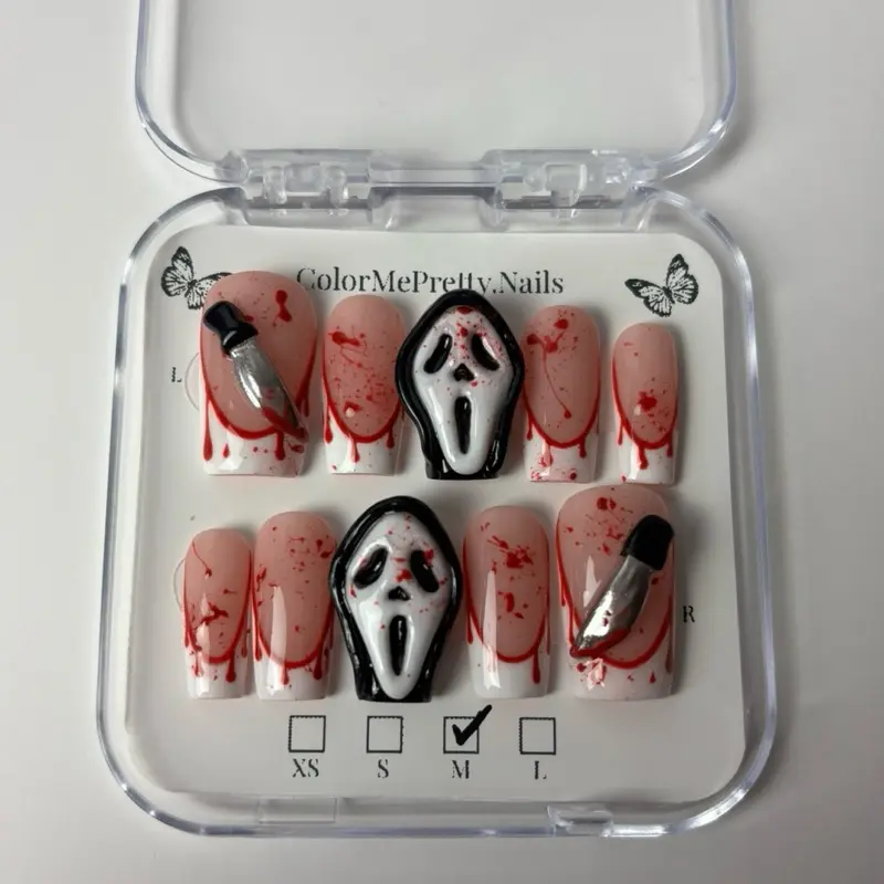 ColorMePretty.Nails | 10PCS Handmade Press On Nails REUSABLE | Halloween 3D Ghostface Nails