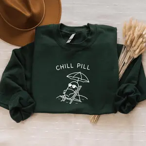 Women's Pharmacist T-Shirt - Fleece Fabric, Ribbed Classic, Pocket Sweatshirt, Chill Pill Medical Humor Cozy Grad Gift For Pharmacy Students