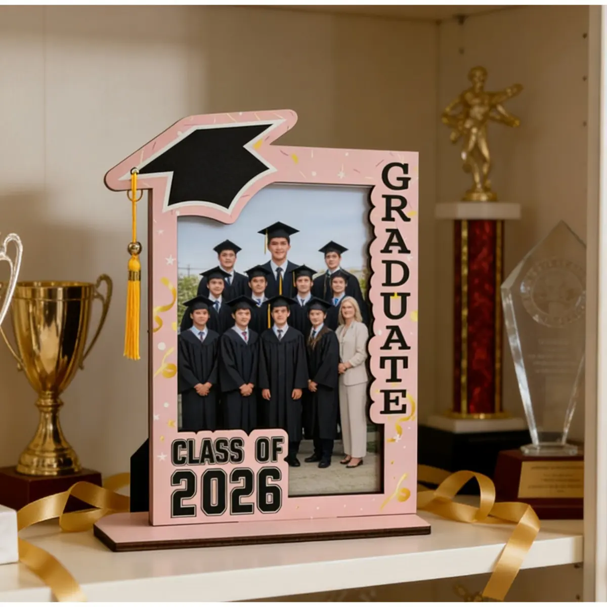 Class of 2026 Graduation Picture Frame 5x7 Inch with Graduation Cap and Tassel, GRAD Graduation Keepsake Photo Frame, Decorative Graduation Ceremony Decor for High School College Graduate Gift and Photo Display
