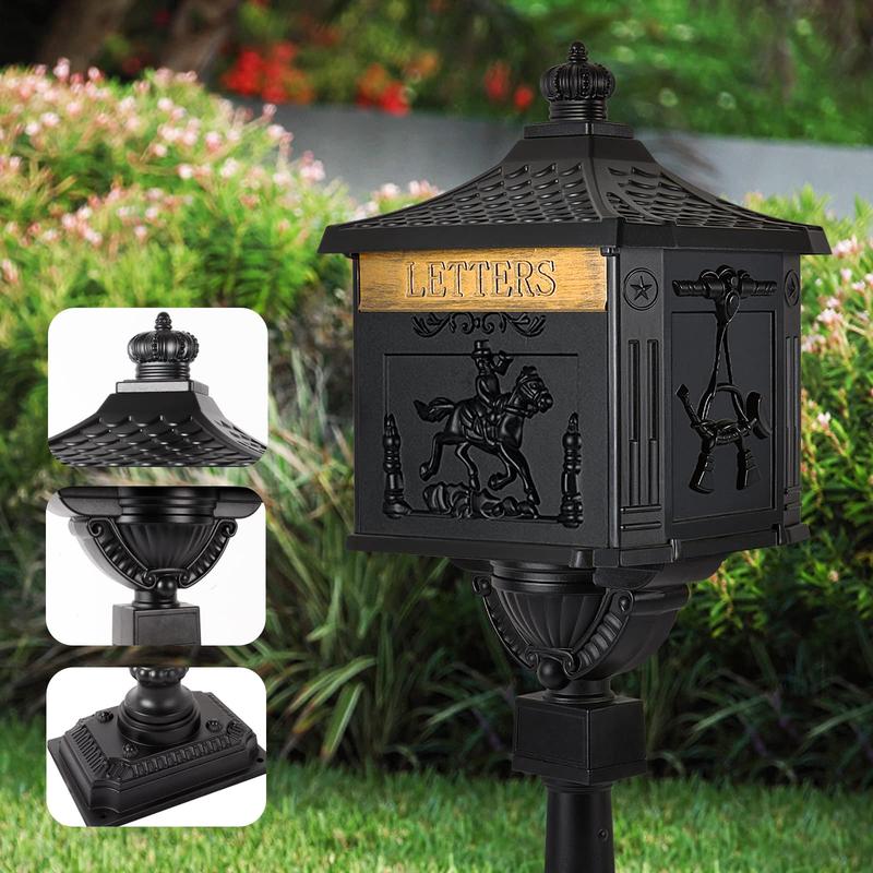 Polar Aurora Mailbox Outside Freestanding Cast Aluminum Mail Box Postal Box Security Heavy Duty with Elegant Design and Secure Lock Feature