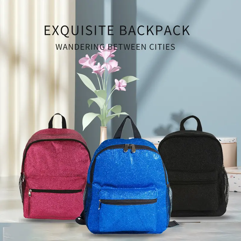 Sparkly Backpack for Girls, Lightweight Student School Bag, Casual Glittery Daypack with Mesh Side Pockets, Portable Travel & Daily Backpack, Fashion Glitter Bookbag for Teens Kids