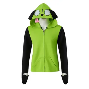 Anime Zim Cosplay Hoodie for Men & Women, Casual Hooded Zip-Up Pullover Jacket with Ears, Perfect for Halloween Costumes