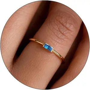 Dainty Gold Birthstone Rings for Women 14k Gold Plated Non Tarnish Thumb Stackable Ring Mothers Birthday Gifts Engagement Wedding Promise Rings Emerald Green Gemstone Jewelry Band Size 6-10