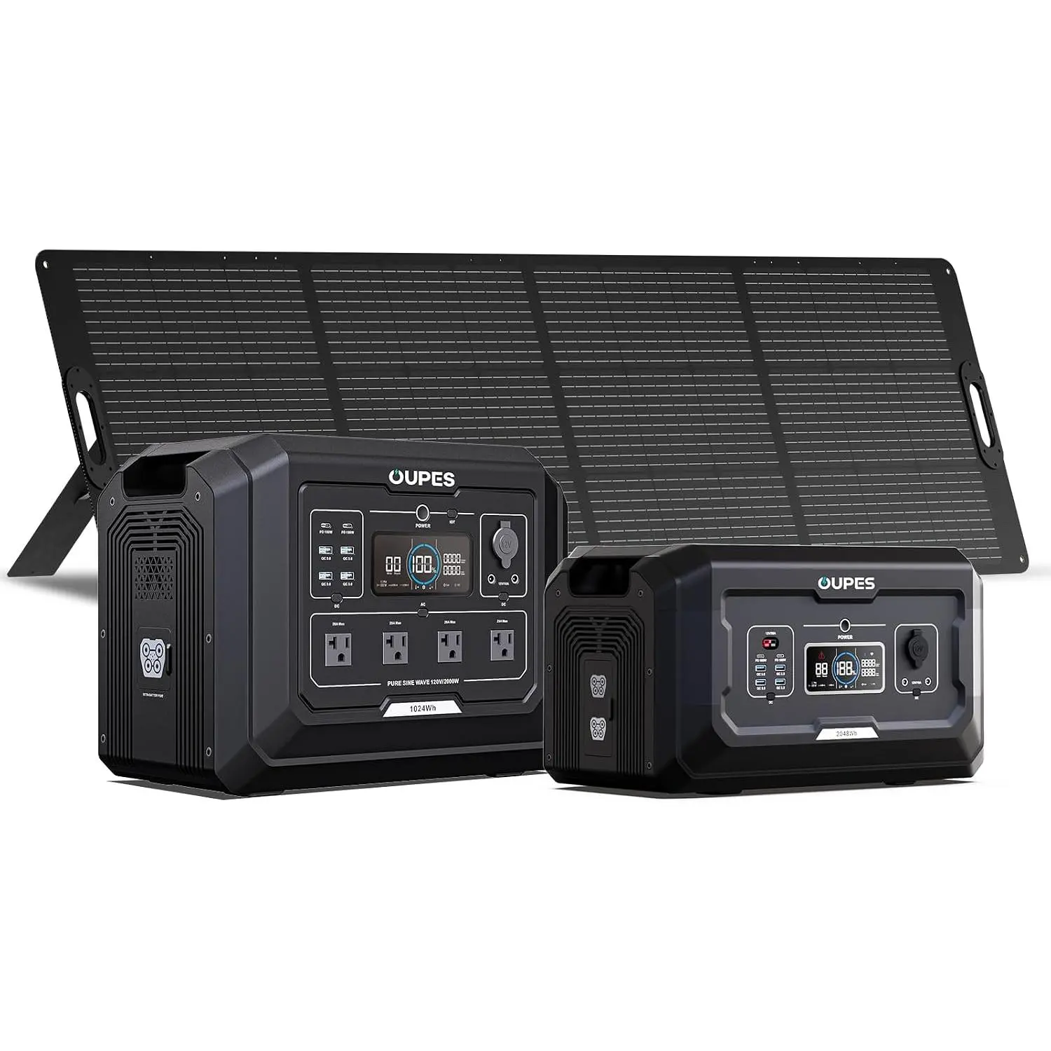 OUPES 3072Wh Mega 1 Power Station Kit with B2 Extra Battery & 240W Panel Included, 2000W (4500W Peak) LiFePO4 Battery with UPS & APP Control, for 24/7 Off-Grid Power, Power Outage, Blackout, RVs