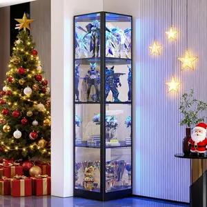Corner  Cabinet  Glass Doors, 68"  Case  LED Lights, 4-TierCurio Cabinets For Collectibles/Toys/Books, Mirrored Storage Cabinet, White with Display mirror Handle Vertical Dresser