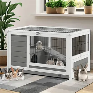 YODOLLA Rabbit Hutch with Deeper No Leak Tray & Run, 35.4’’ Pet House for Small Animals Rabbit Cage Guinea Pig House Bunny Hutch Indoor & Outdoor