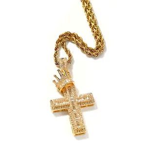 18K Gold Plated Crown Cross Pendant Necklace - Fashionable, Stylish, Gold, Ideal Gift for Friends, Family and Boyfriend, Brother, Best Gift