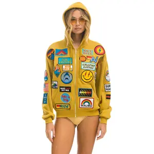 VINTAGE PATCH ZIP HOODIE RELAXED - KHAKI