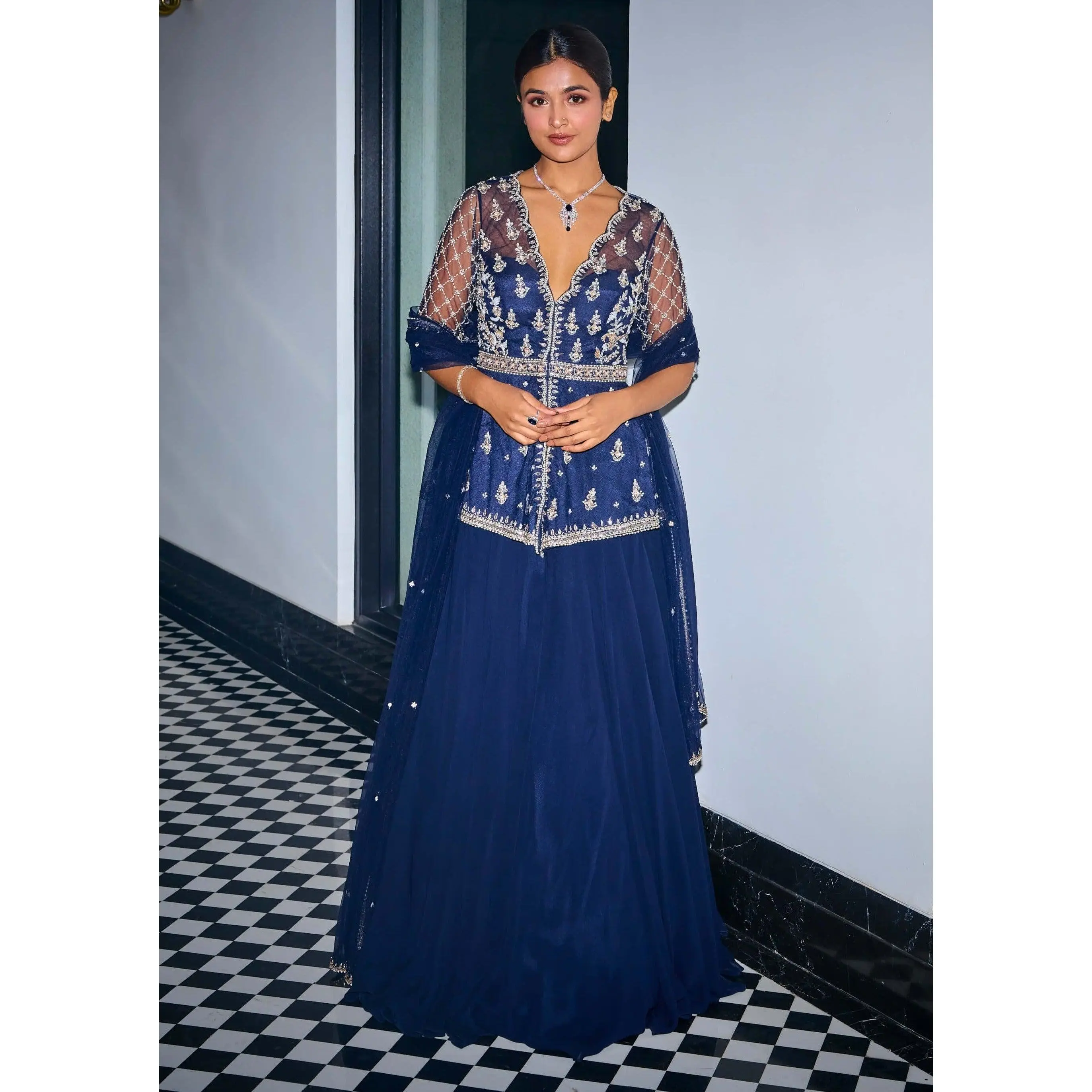 Midnight blue peplum with skirt and dupatta