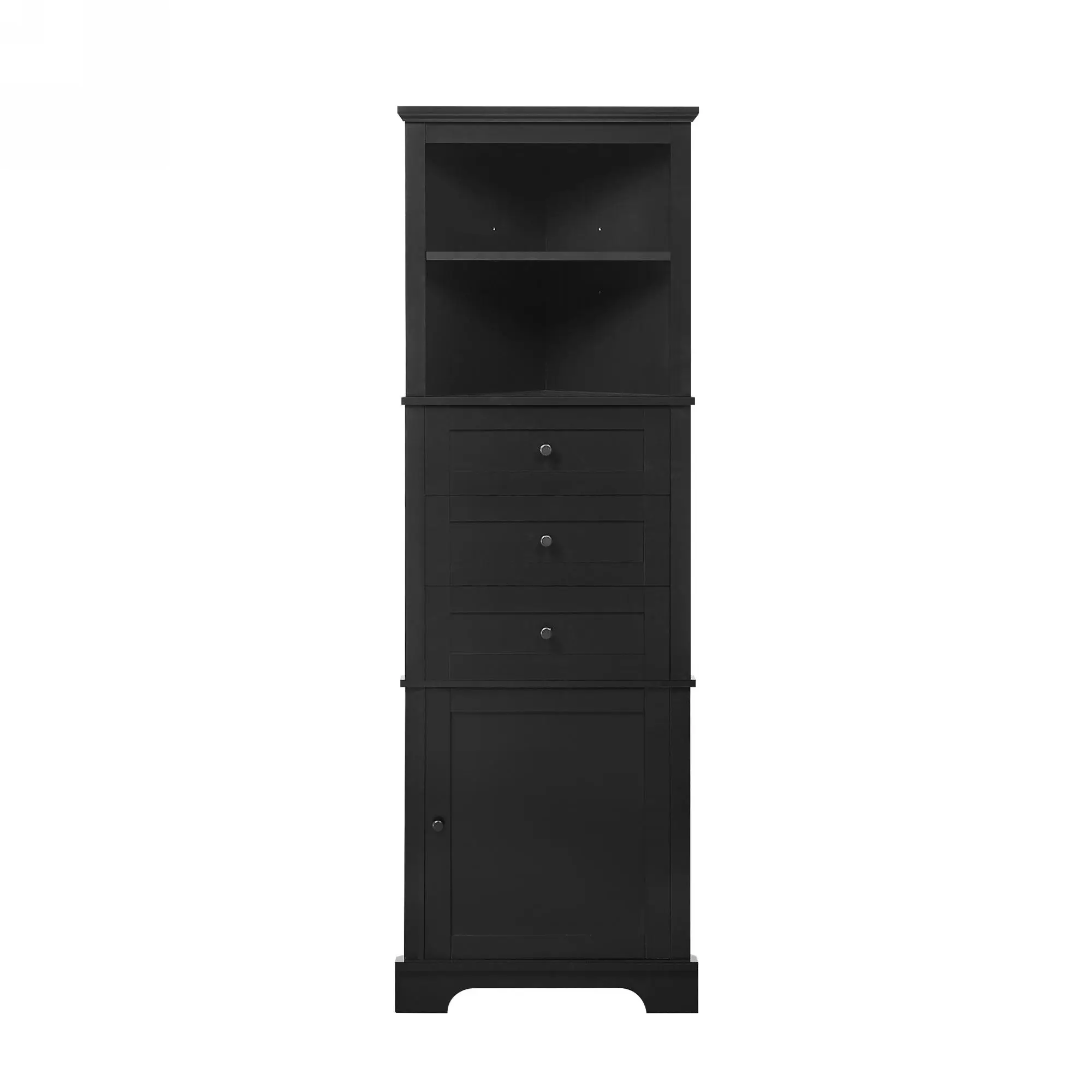 Twister.CK Triangle Tall Corner Cabinet With 3 Drawers And Adjustable Shelves, Space-Saving Freestanding Storage Cabinet For Small Spaces, Bathroom, Kitchen, Living Room
