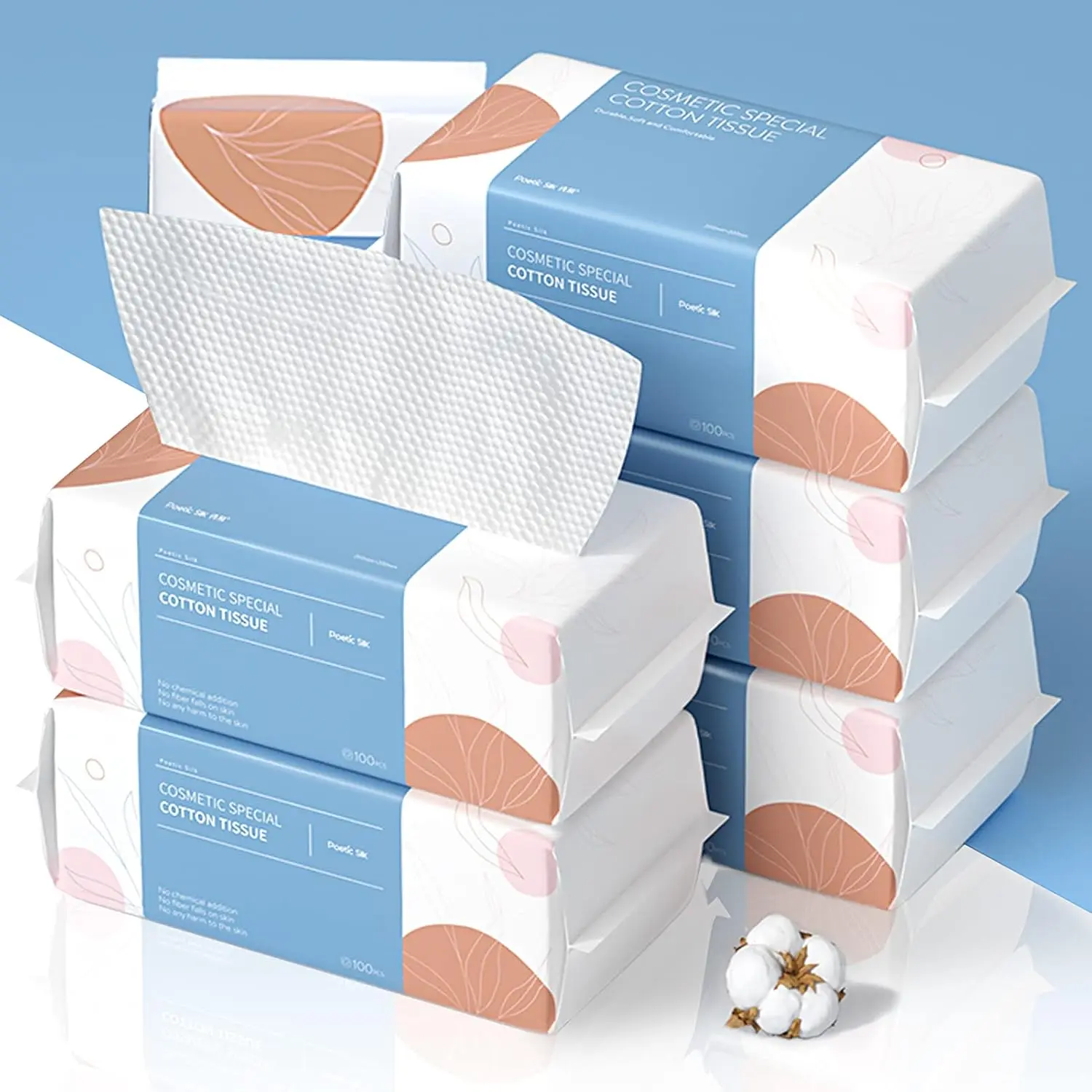 Biodegradable Soft Dry Wipe, Cotton Tissue Face Towel, Disposable Facial Cleansing Cloths, Dry Wet Use for Sensitive Skin, Makeup Removing, Surface Cleaning