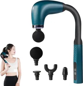 Massage Gun with Upgraded Extended Handle, Deep Tissue Muscle Fascia Massager with 9-Speed Adjustable Power, 4 Replaceable Heads, Ultra-Quiet Brushless Motor, USB Rechargeable Percussion Massage Gun for Neck, Back Pain Relief, Christmas Gift for Families