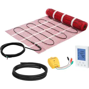 Father's Day Gift VEVOR 15 sqft Self-Adhesive Mesh Floor Heating Mat System, 120V Electric Radiant Heated Floor System, with Smart Control Thermostat & Alarm, Easy Installation for Tile, Stone, Vinyl