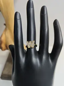 Ruby(11391)gc.Gilded Initial Ring - Letter "W" in Polished Gold-Tone with Full Pavé Stone Setting