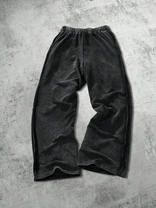 Men's Plus Size Washed Cotton Straight Leg Pants, Comfortable Casual Long Trousers, Stylish and Durable Clothing for Daily Wear