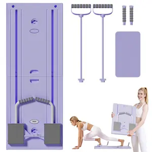 Pilates Board,Multi-functional Ab Exercise Board,FoldableHome Pilates Reformer with Knee Mat ,Timer andResistance Bands,Abs Workout Equipment forAbdominal & Core Strength Training trainer machine Portable Reformer with Timer structure sturdy Foldable