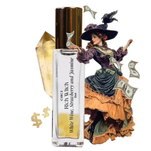 Rich Witch Aromatherapy Roller Oil with Citrine Crystal Essential Oil – White Wine Strawberry Jasmine Perfume Oil for Abundance & Confidence | Coconut Oil Based Intention Ritual Rollerball | Gemstone Infused Manifestation by Circe Boutique