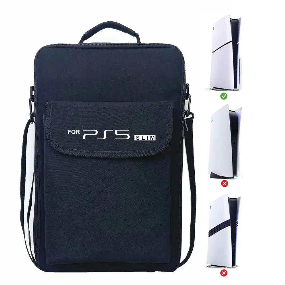 New PS5 Slim Carrying Case - Lightweight Nylon Cloth Shoulder Bag & Backpack for Console Protection, Compatible with PlayStation 5 Slim Console and Full Set of Game Accessories, Card Game Storage