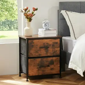 2-Drawer Nightstand & Fabric Bin Dresser – Compact End Table for Bedroom, Entryway, Dorm, or Living Room