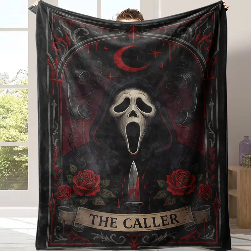 Flannel Blanket with Screaming Mask Pattern Decorative Office Sofa All Seasons Best Gift for Couples Children Parents Friends Express Deep Love