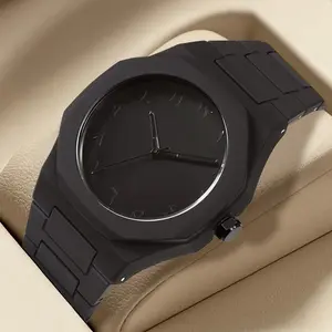 Men's black rubber strap fashion singular digital polygonal quartz watch