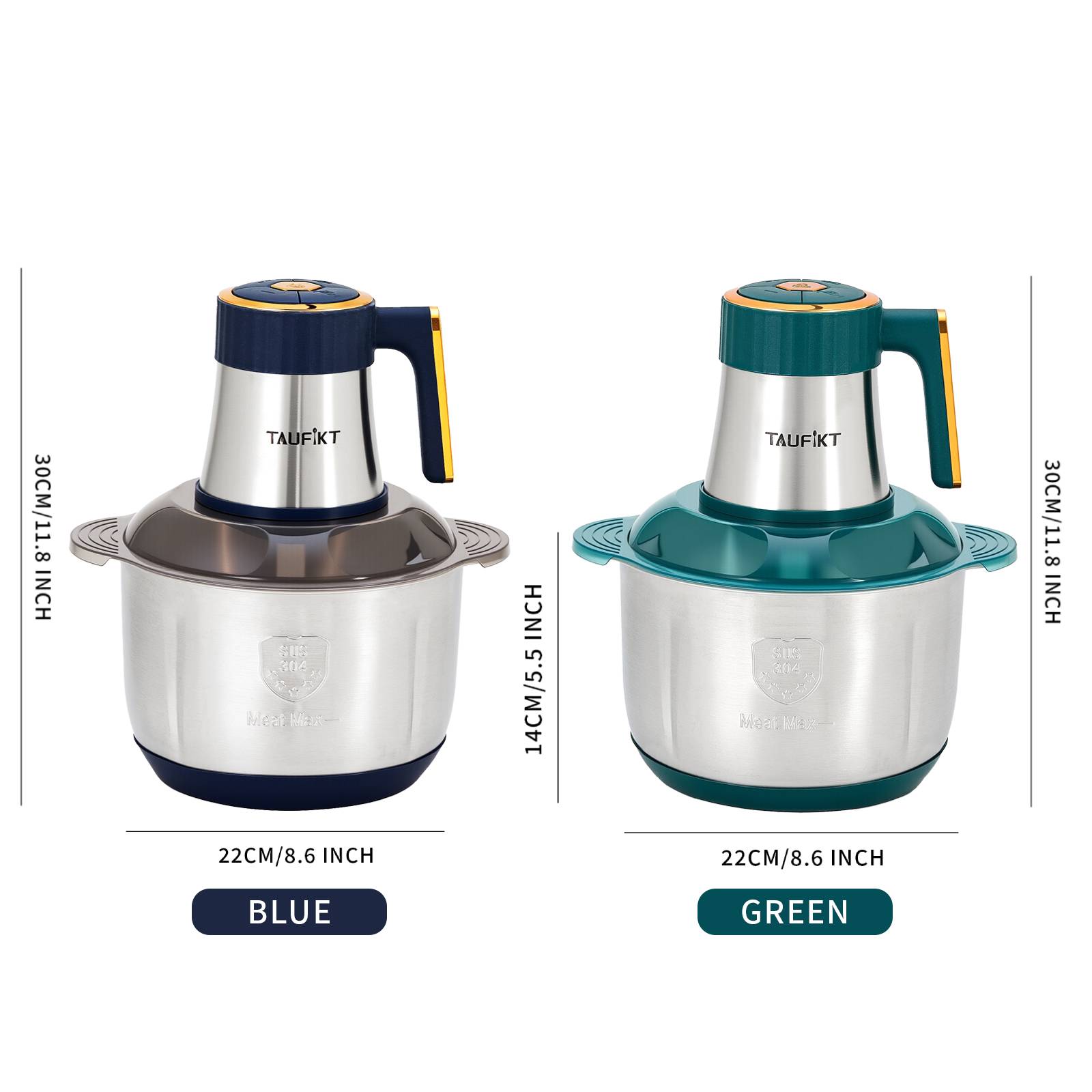 5L Food Processor & Meat Grinder, Vegetable Chopper with 6 Blades, Transparent Visual Lid and Stainless Steel Bowl, Easy to Clean, Dishwasher Safe