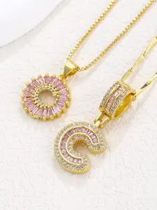 Women's Jewelry Set, 2-Piece Initial Pendant Necklace, Necklace with Initials, Adjustable Chain, Copper Material, Ideal Gift for Women & Girls