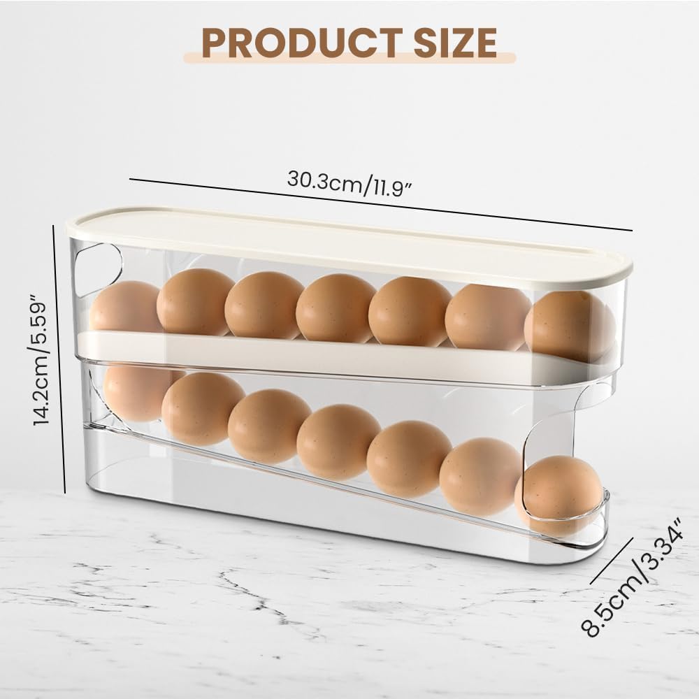 2pcs Auto Rolling Egg Holder for Fridge, Egg Dispenser/Organizer/Storage/Container with Lid for Refrigerator, Sturdy and Durable Space-Saving Egg Tray for 12 Large Eggs