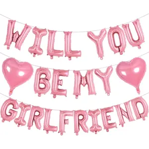 16 Inch Pink 'WILL YOU BE MY GIRLFRIEND' Balloons, Foil Proposal Balloons Confession Balloons, Heart Balloons Valentines Day Balloons, Love Balloons for Wedding Engagement Decor (Pink-Girlfriend)