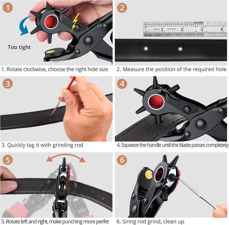 240 Pcs Leather Hole Punch Set,Including Leather Double Cap Rivets with Heavy Duty Punch Plier,Belt Hole Puncher Revolving Hole Punch Rivets Tool Kit for Belt Shoes Fabric,Hand Tools Kits