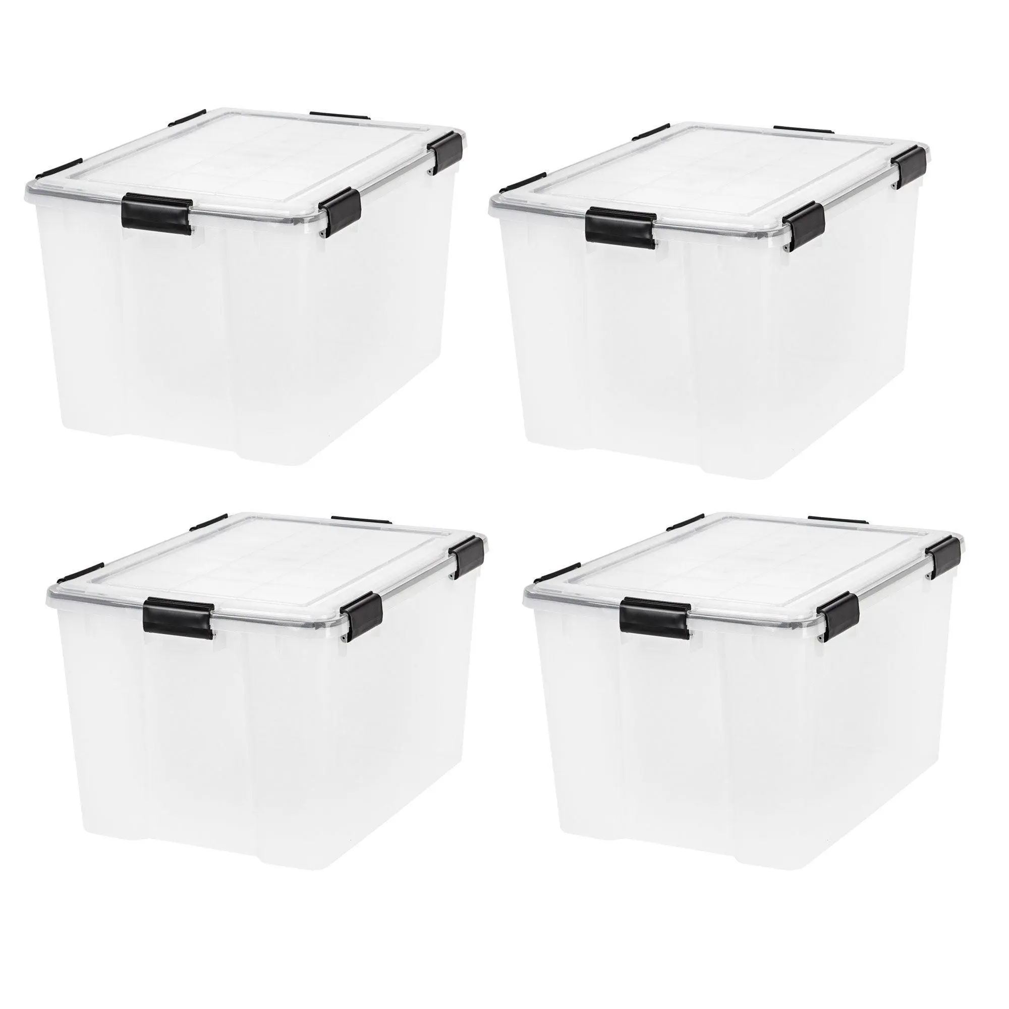 IRIS USA Clear Weathertight 74 Quart Buckle Down Storage Box Container, (4 Pack)
