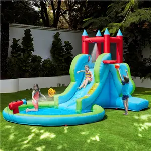 Yaheetech Inflatable Water Slide, 5-in-1 Outdoor Blow up Water Slide for Kids Aged 3-8 w/Water Cannon & Basketball Hoop & Climbing Wall & Storage Bag & 350W Blower