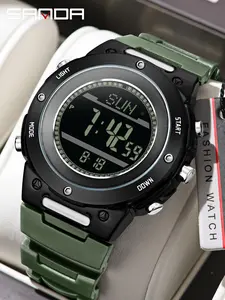 SANDA Men's Luxury Sport Temperature Meter Multifunctional Calendar Date Barometer 5ATM Waterproof Electronic Watch, High-Quality Timepiece for Active Lifestyle