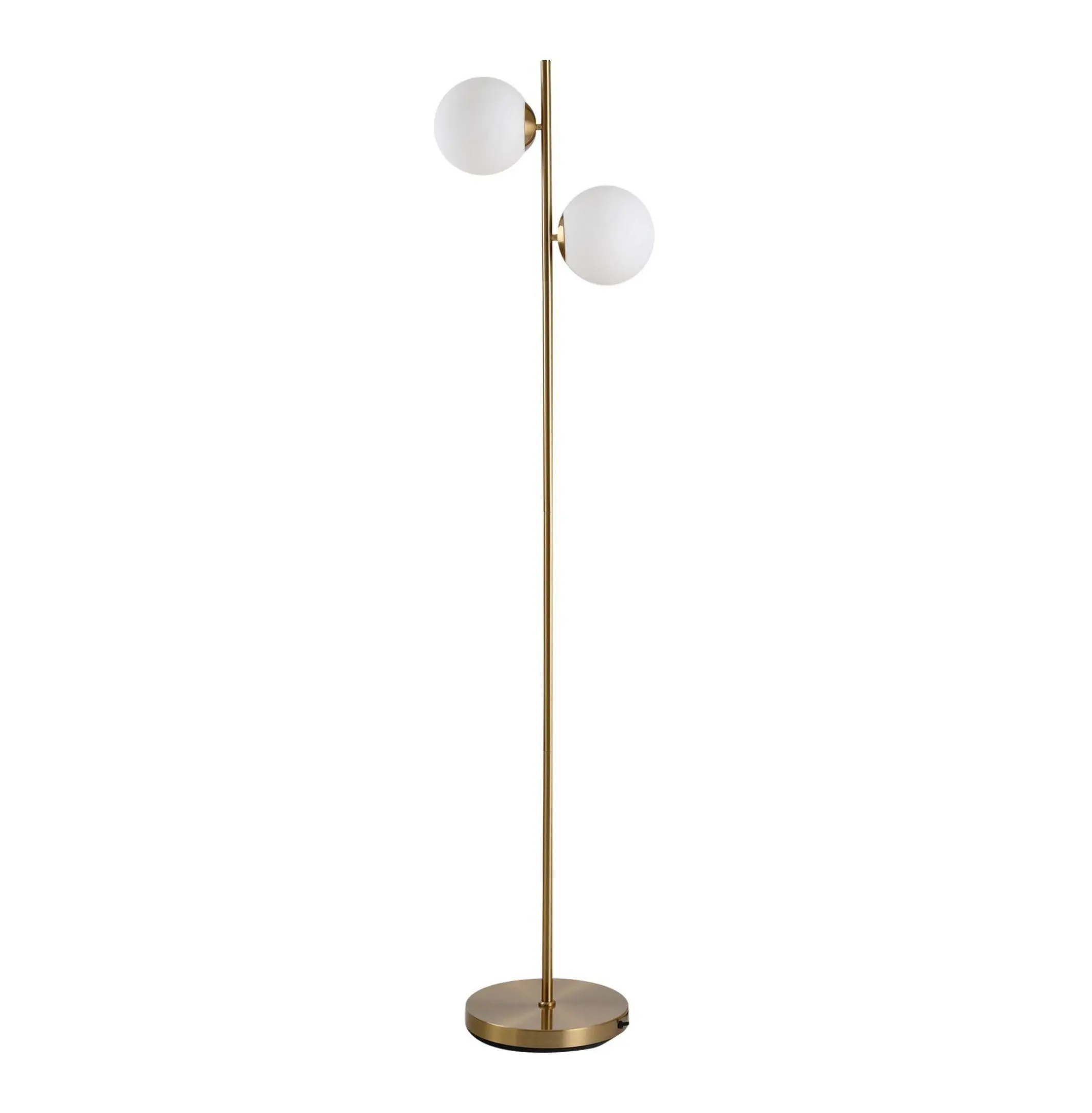 65 in Tall Modern Torchiere Floor Lamp with 2 Glass Shades, White Finish, Adjustable Light, Round Base, Tall Pole, for Living Room Bedroom Reading