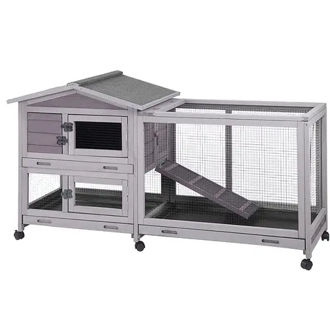 Aivituvin-AIR19 Wooden Rabbit Hutch Hideout - Indoor-Outdoor Rabbit Cages for 1-2 Bunnies, 9.6ft² Inner Space, Waterproof, 6 Locking Wheels, Detachable Leakproof Trays, Easy Cleanup, Small Animal Outdoor Pen/Hutch Habitat (No Weight Limit)