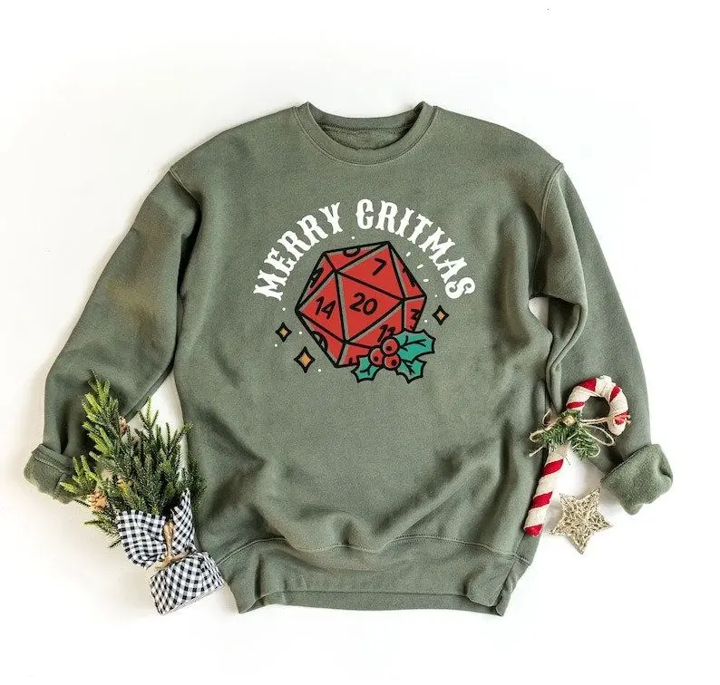 [Sale off up to 50%] Dungeons and Dragons Christmas Party Sweatshirt, Christmas Sweatshirt For DnD Fans, Polyhedral Dice Xmas Hoodie, Merry Critmas Sweater