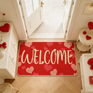 Valentine's Day Door Mat, Heart Welcome Design, Romantic Velvet Rug, Soft Comfortable, Perfect for Anniversary, Wedding Party, Valentine's Gift