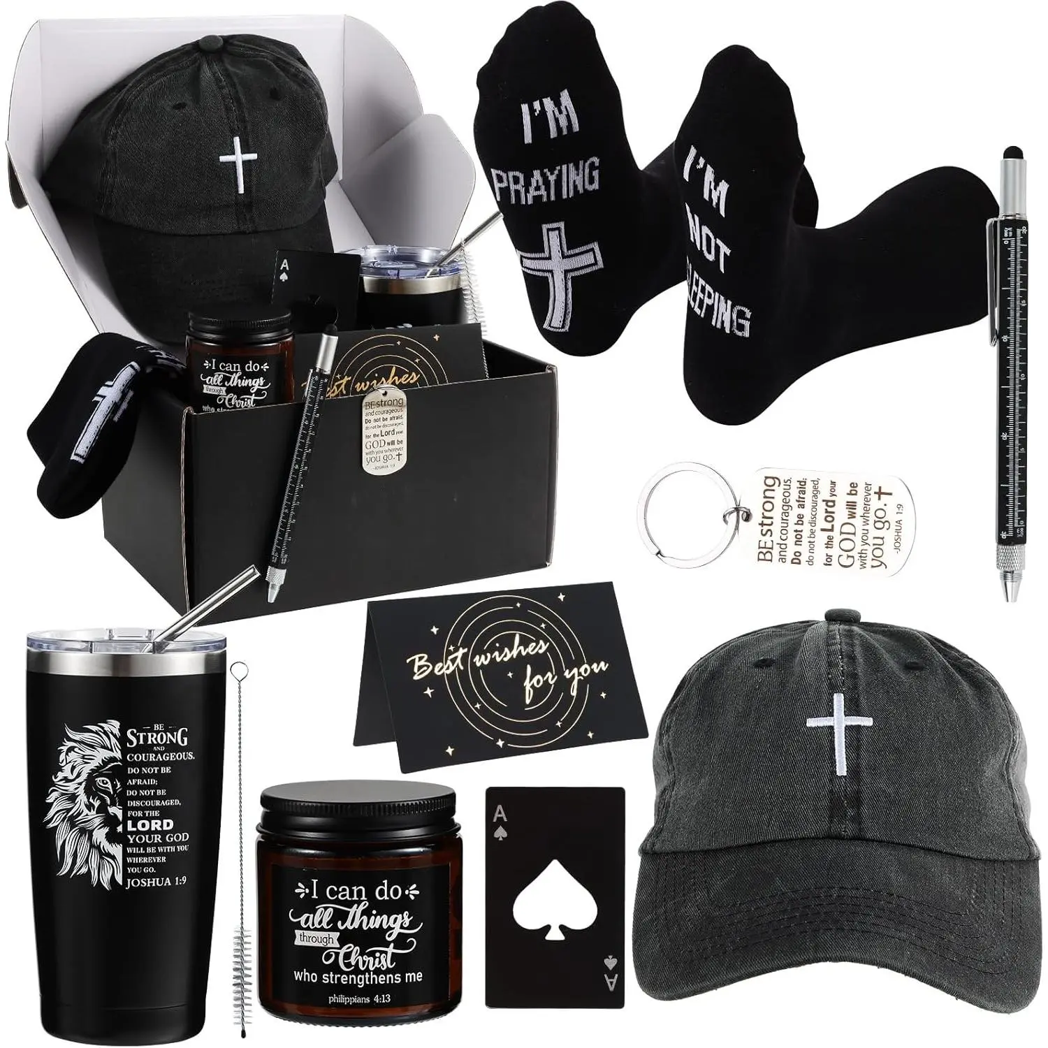 9-Count Religious Catholic Gift Sets with Bible Verse Gifts & Tumbler, Christian Inspirational Office Stationery for Dads (Fathers Day)