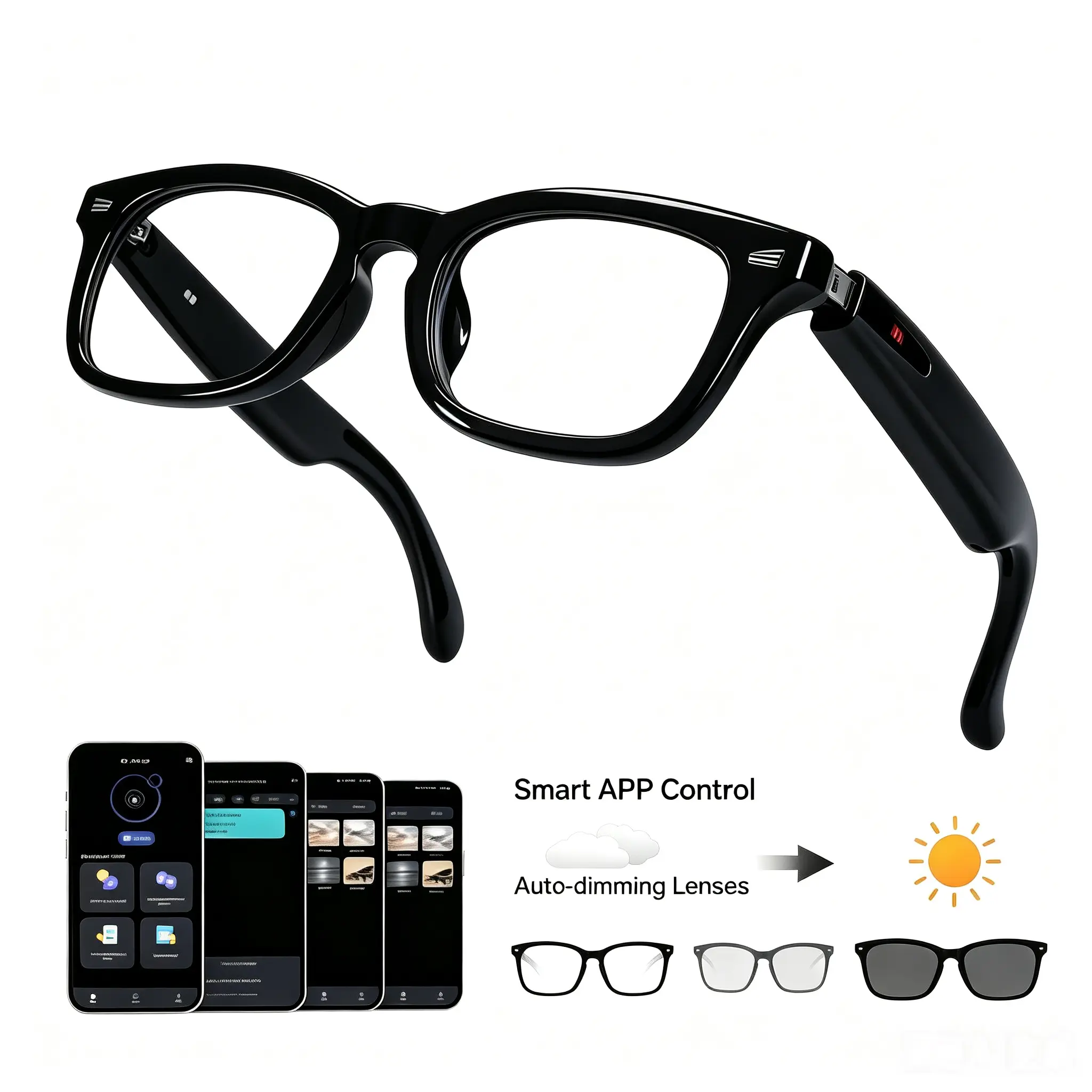 Smart Audio Glasses Bluetooth Music Hands-Free Calling Auto Photo Video Recording Transition Lens for Cycling Travel Daily Use