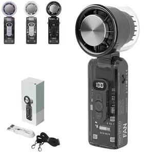 USB-C Rechargeable Cooling Handheld Fan, Portable Mini Turbo Fan with LED Flashlight & Cold Touch Plate, Foldable with Lanyard for Travel, Office Desk, Personal Quiet Cooling, Indoor/Outdoor Use