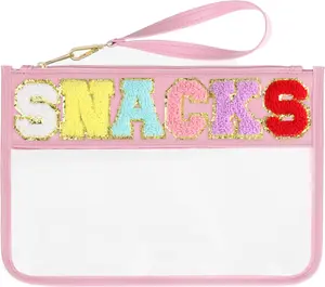 Snack Bags Pouch Travel Makeup Bag Chenille Letter Patch -  Nylon Clear  Bag/Tote Bag/Makeup Travel Bag/for Women Girls