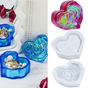 2 Pcs Heart Jar Resin Mold with Rose Lid Epoxy Resin Storage Box Casting Molds DIY Jewelry Trinket Candy Container Silicone Mould Concrete Cement Plaster Planter Candle Vessel Craft Silicone Molds gift
