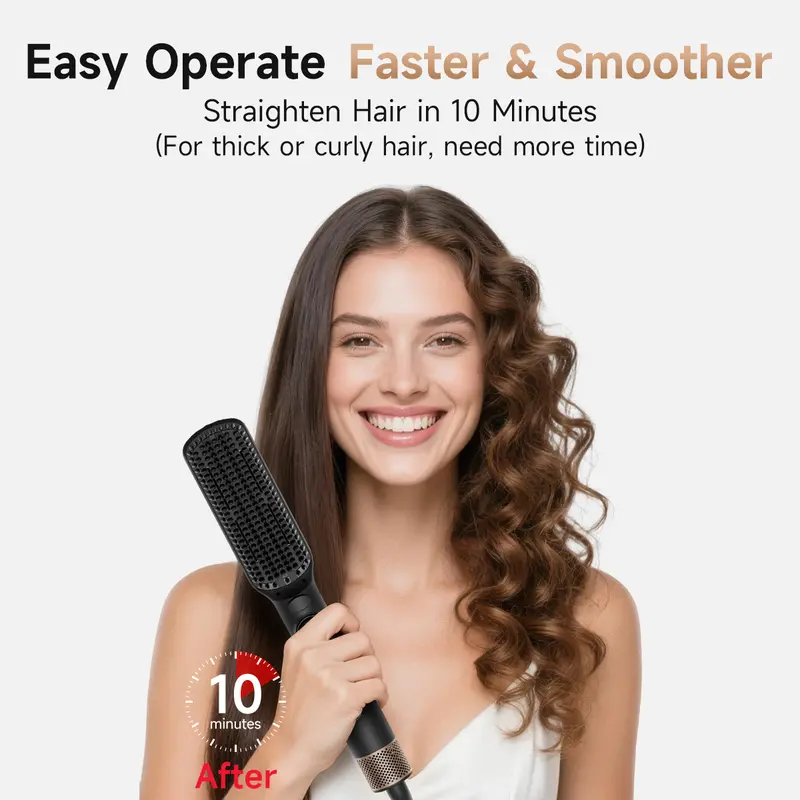 [New Arrival]Get Smooth & Shiny Hair Fast! FLYZEMAA Hair Straightener Brush Flat Iron Styler— 7 Heat Settings & LCD Display, Anti-Scald, Straighten or Curl, Easy for All Hair Types Styler,Valentine’s Day Beauty Gift
