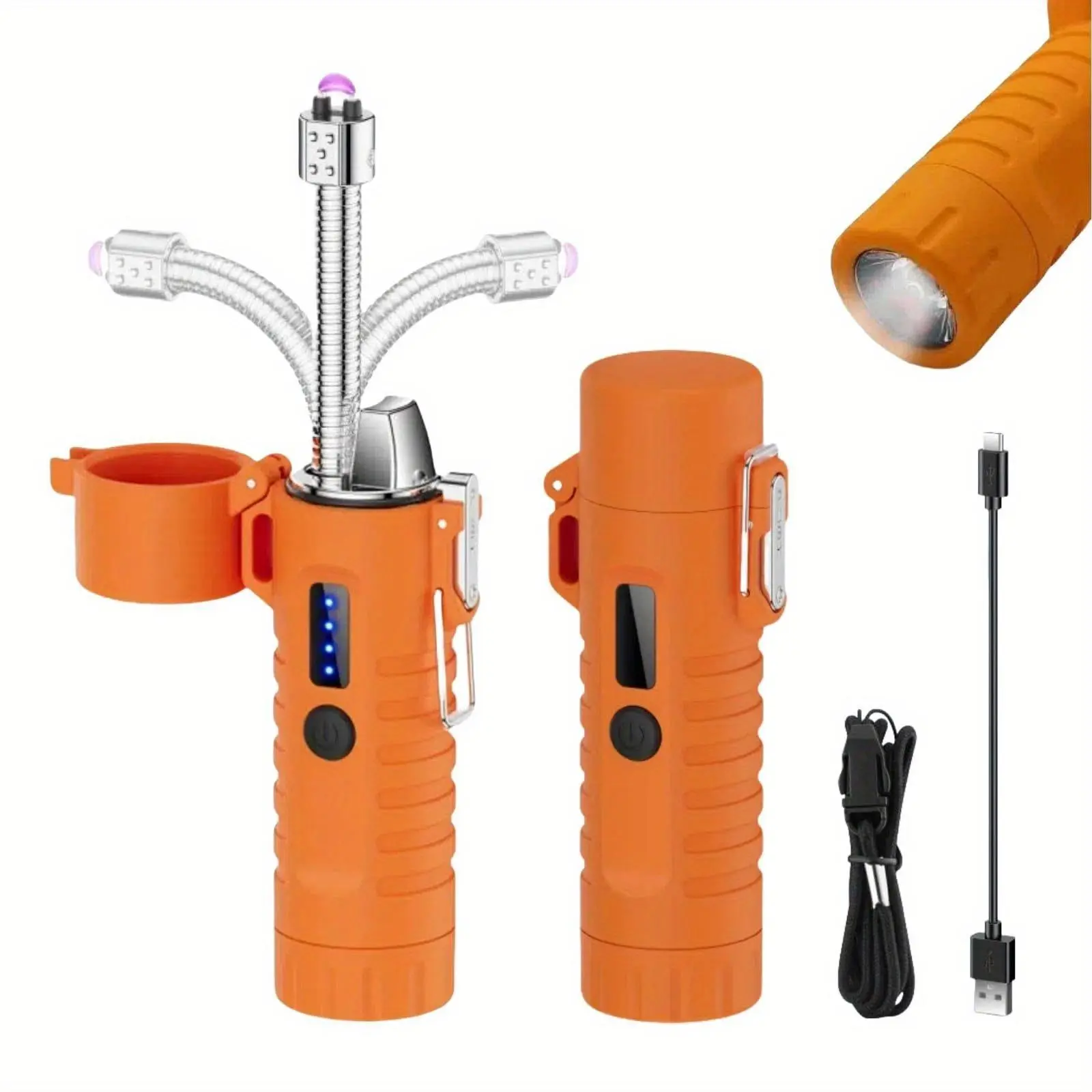Windproof And Electric Lighter, Outdoor Camping Lighter, Flashlight Lighter, USB Rechargeable Lighter, Pulse Plasma Lighter, Portable Lighter, 360° Rotating Telescopic Lighter, Camping Hiking Survival Camping Ignition Tool