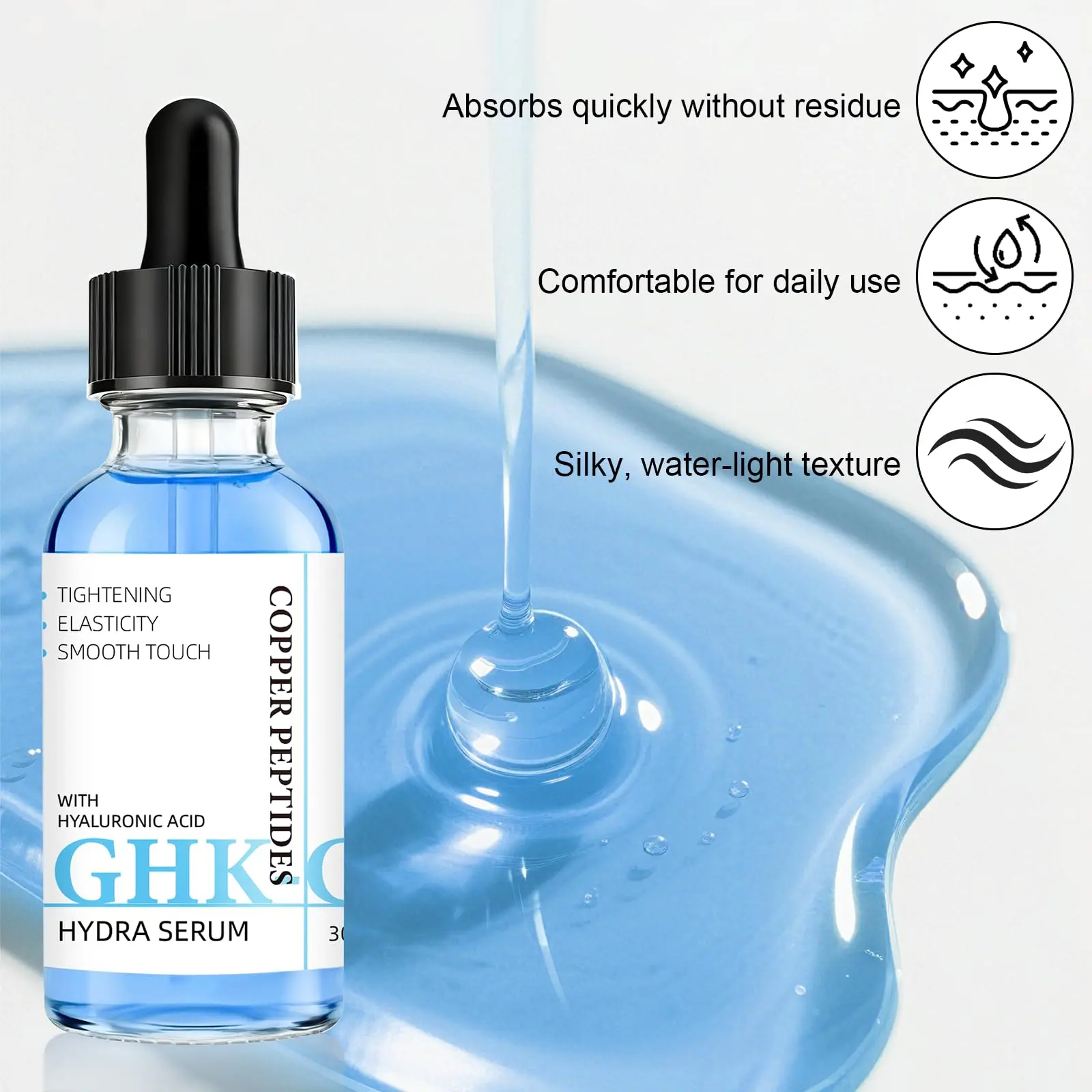 GHK Cu Peptide Serum 30 ml, Copper Peptide Serum with Hyaluronic Acid for  Tightening, Collagen Boosting