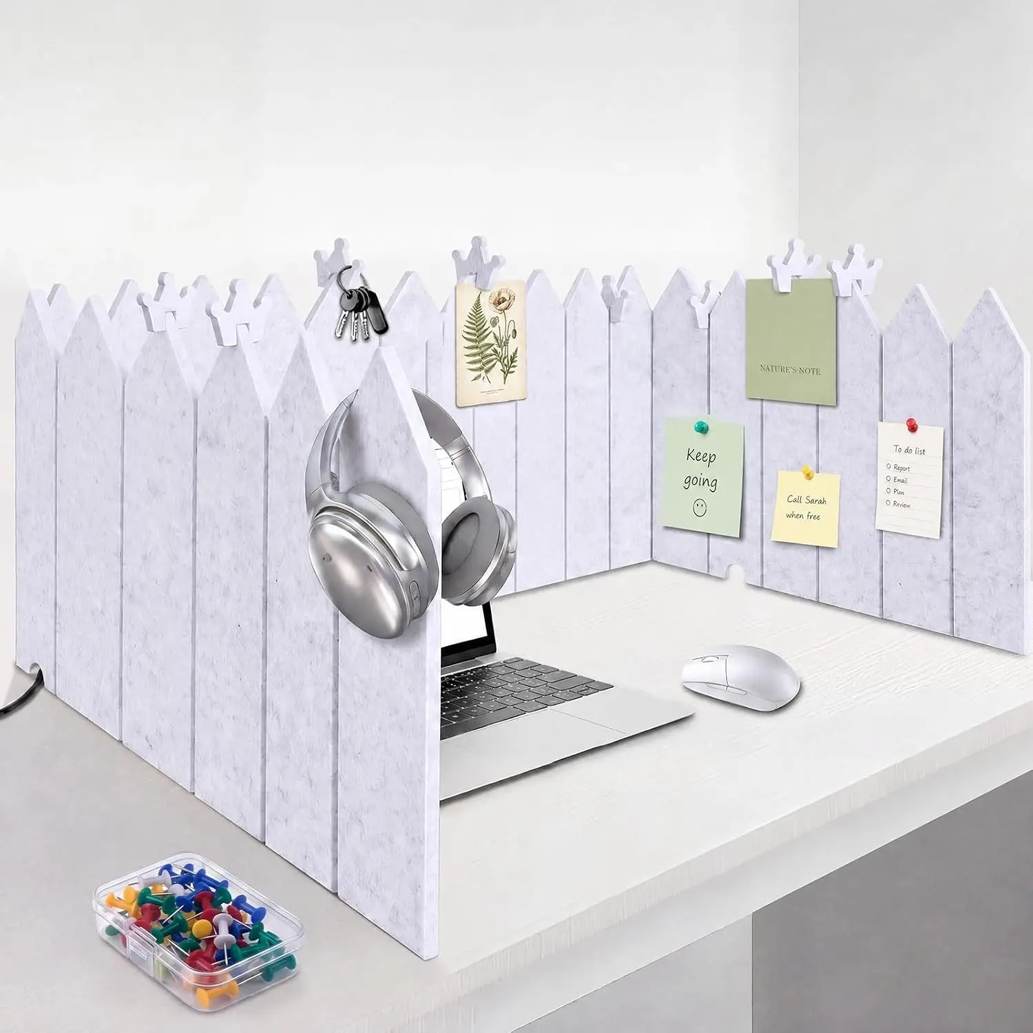 86.5 x 16'' Foldable Felt Desk Divider with 25 Thumbtacks & 8 Clips Acoustic Desk Partition Privacy Panel Versatile Cubicle Shield for Office Home Triangular