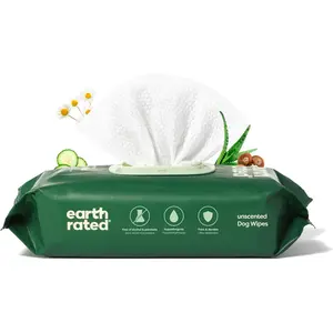 Earth Rated Pet Wipes for Dogs and Cats, Hypoallergenic, 3-in-1 Cleaning, Deodorizing and Hydrating, for Grooming Paws, Body and Butt, Unscented, 100 Count