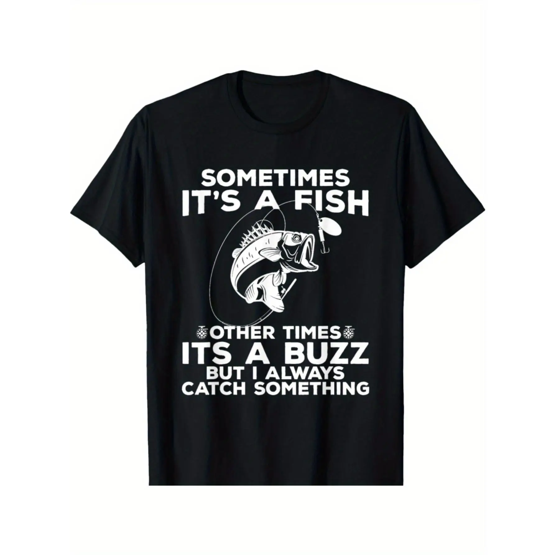 Men's Shortsleeve Graphic T-Shirt with 'Sometimes It's A Fish' Funny Print, Soft Breathable Round Neck Menswear Top